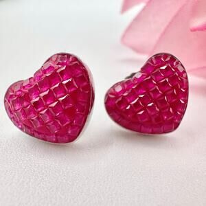Hot Pink Fucshia Gemstone Heart Earrings 925 Tested Silver Stamped Flirty Fun